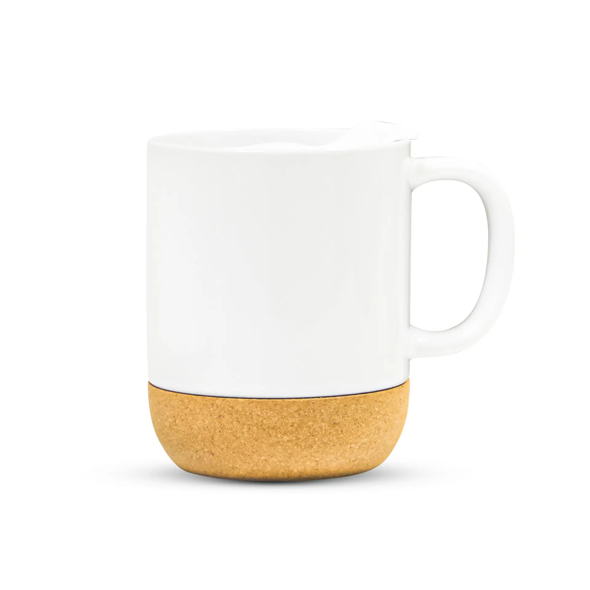 Ceramic Mug With Lid and Cork Base White