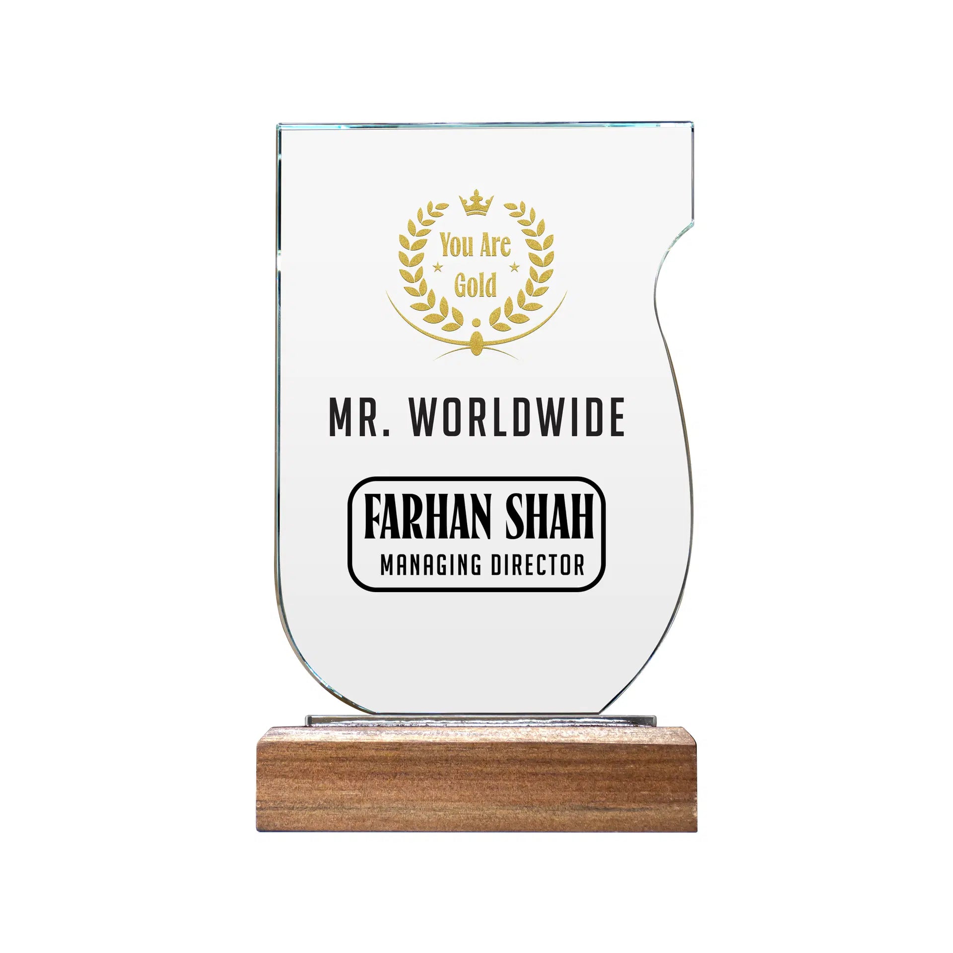 Crystal Trophy With Wooden Base