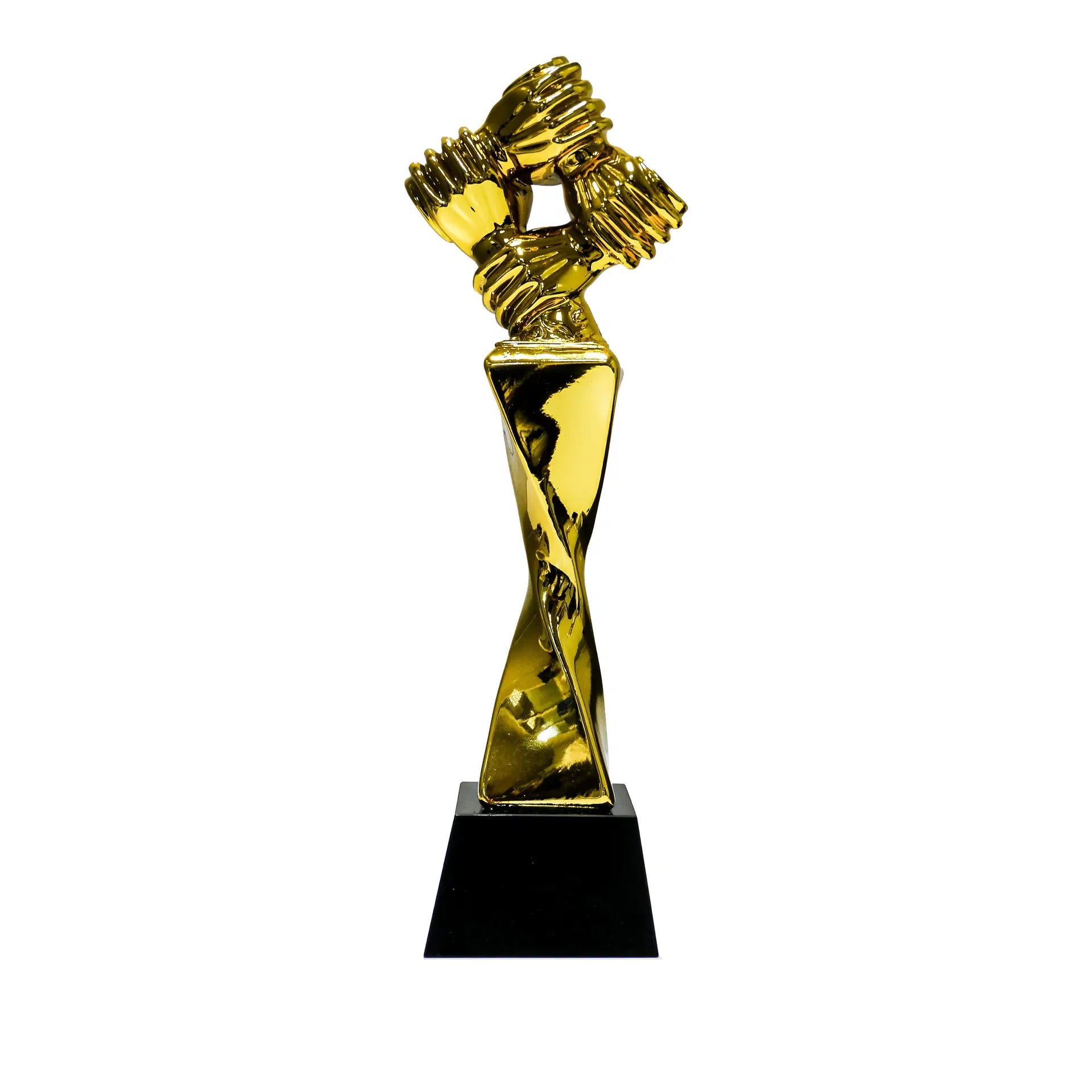 Award Trophy Hand Holding full gold with black base