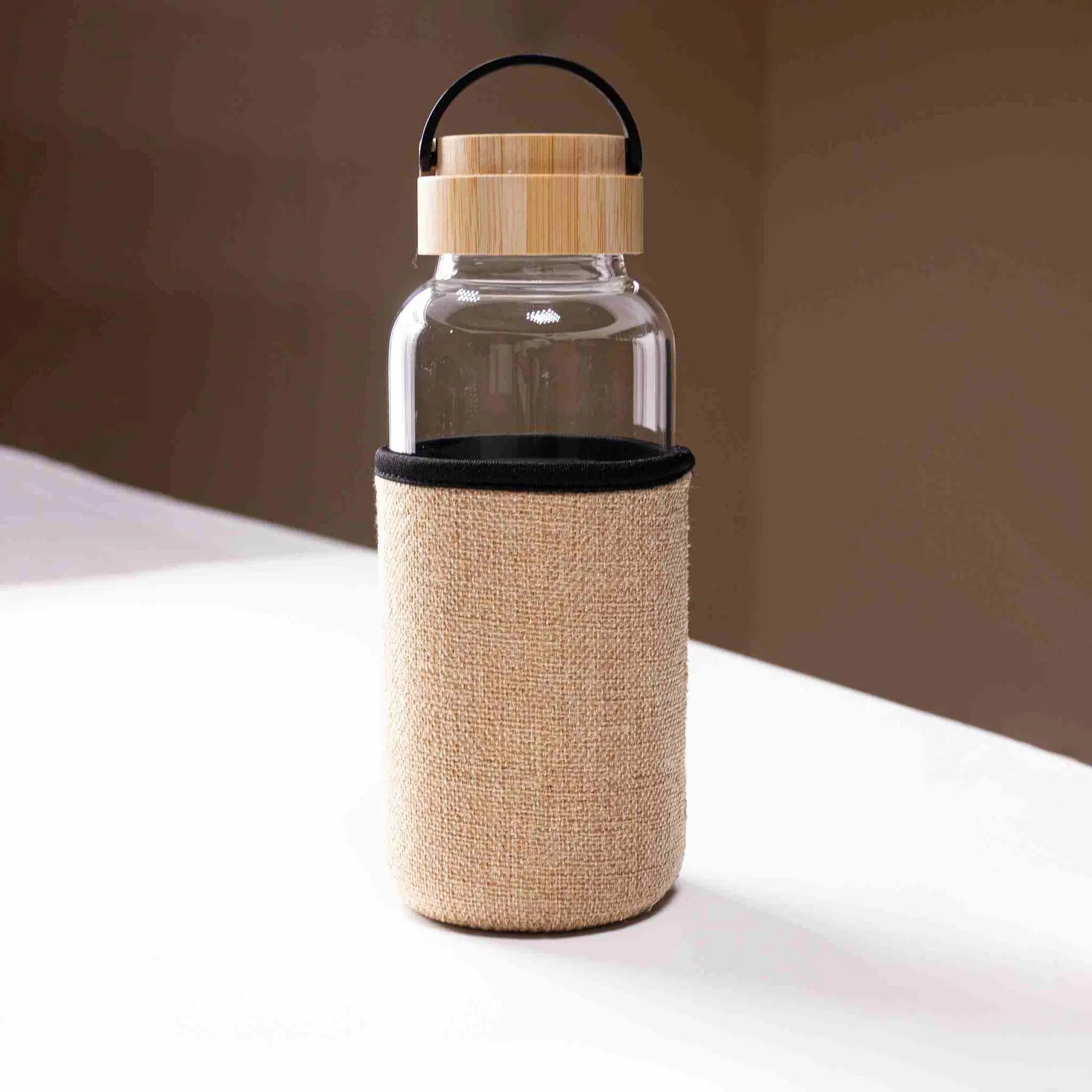 Glass Bottle With Eco Sleeve and Bamboo Lid