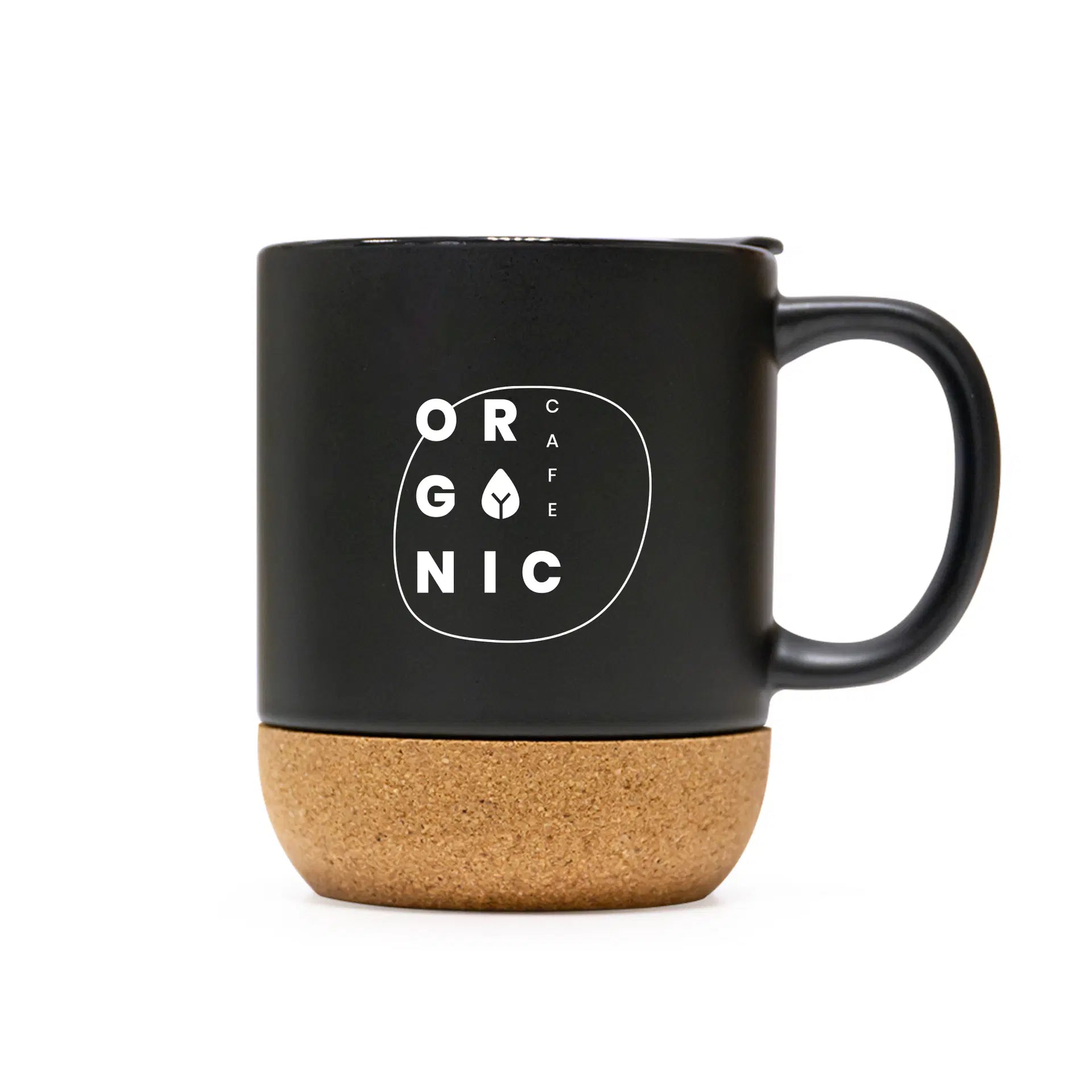 Ceramic Mug With Lid and Cork Base Black